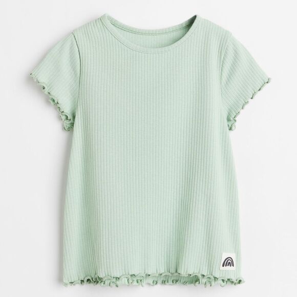 H&M Girls Light Green Ribbed Cotton Ruffle Edge Shirt Size 6x - Picture 1 of 6